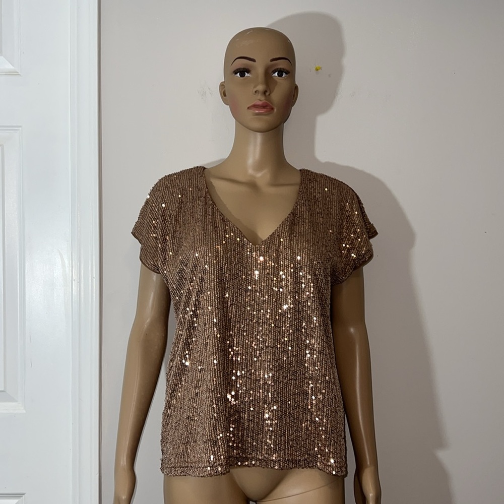 Mystree Sequin V-Neck Blouse